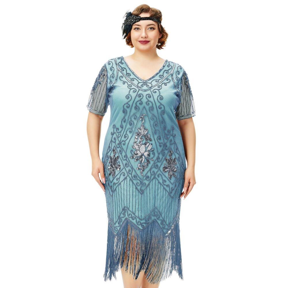 Cocktail Dress 1920s Flapper Costume (Light Blue)